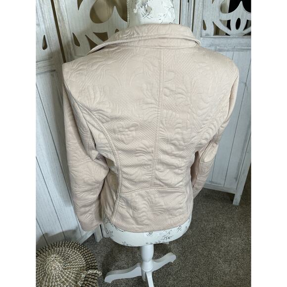 Express Womens Moto Jacket Floral Peach Pink Faux Leather Size Medium - Picture 3 of 5